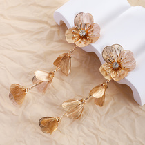 ZA light luxury high-grade flower earrings Europe and the United States exaggerated fringe all matching temperament earrings long