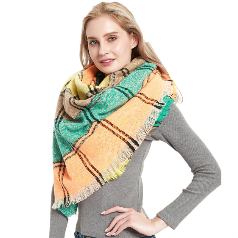 Europe And The United States New Autumn And Winter Thickened Bristles Large Plaid Square Scarf Scarf For Women Shawls