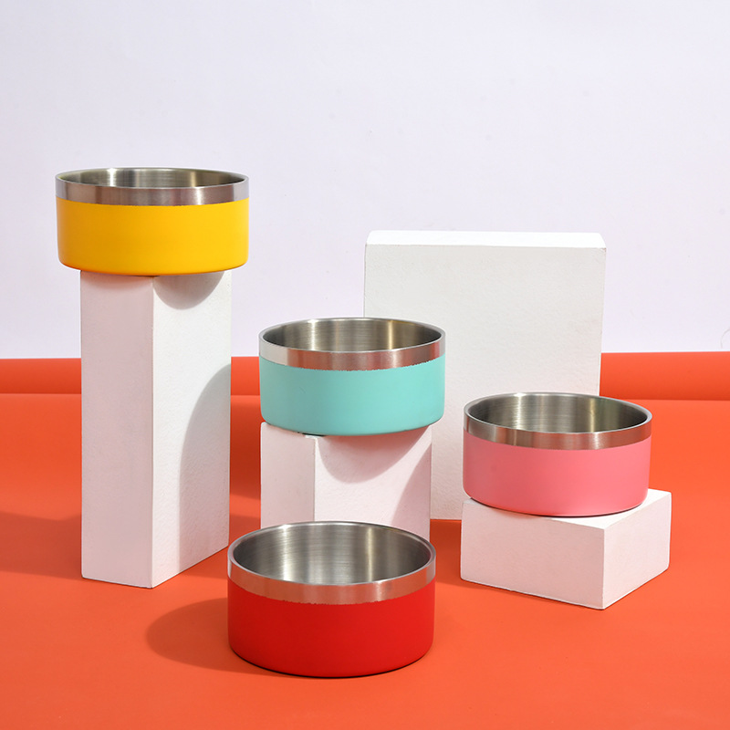 Stainless steel pet bowls, dog food bowls, anti-knock and anti-slip cat food bowls, large and small dog drinking bowls, durable pet supplies