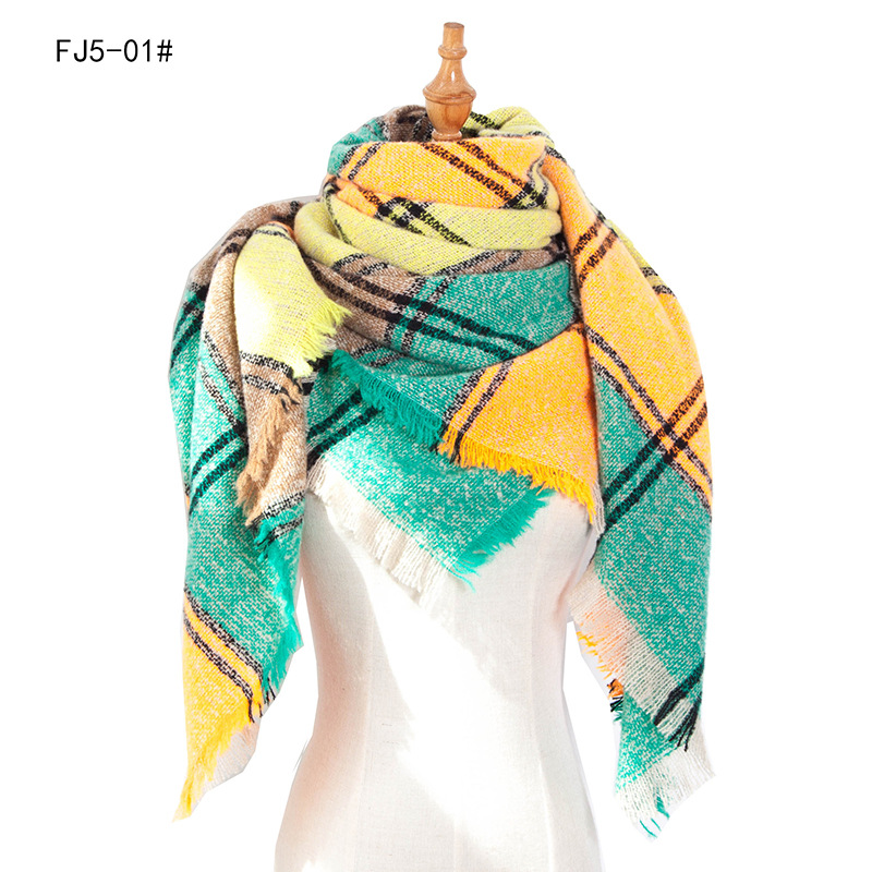 Europe And The United States New Autumn And Winter Thickened Bristles Large Plaid Square Scarf Scarf For Women Shawls details Picture