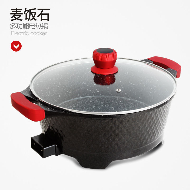 潇昂麦饭石学生宿舍家用料理锅韩式多功能电热锅电火锅烧烤涮煮一体详情14