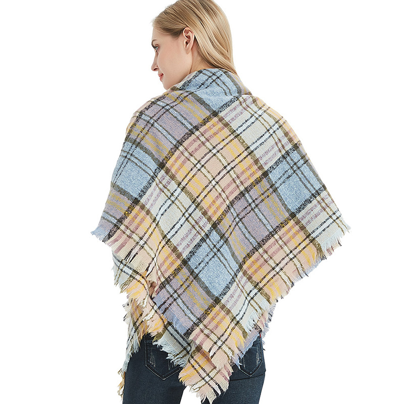 Cross-Border Source Of Goods Europe And The United States Autumn And Winter New Hair Small Checkered Square Scarf Scarf Women's Bib Blanket Type Shawl details Picture