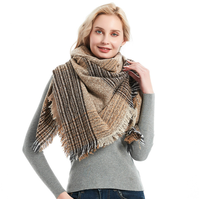 Europe And The United States New Autumn And Winter Quill Large Plaid Scarf Scarf For Women To Increase The Thickness Of The Bib Shawl