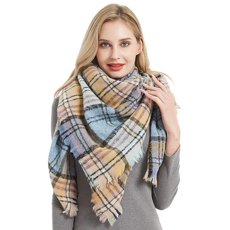 Cross-Border Source Of Goods Europe And The United States Autumn And Winter New Hair Small Checkered Square Scarf Scarf Women's Bib Blanket Type Shawl