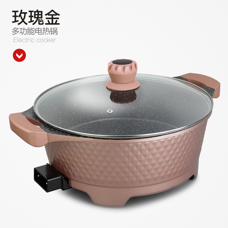 潇昂麦饭石学生宿舍家用料理锅韩式多功能电热锅电火锅烧烤涮煮一体详情15