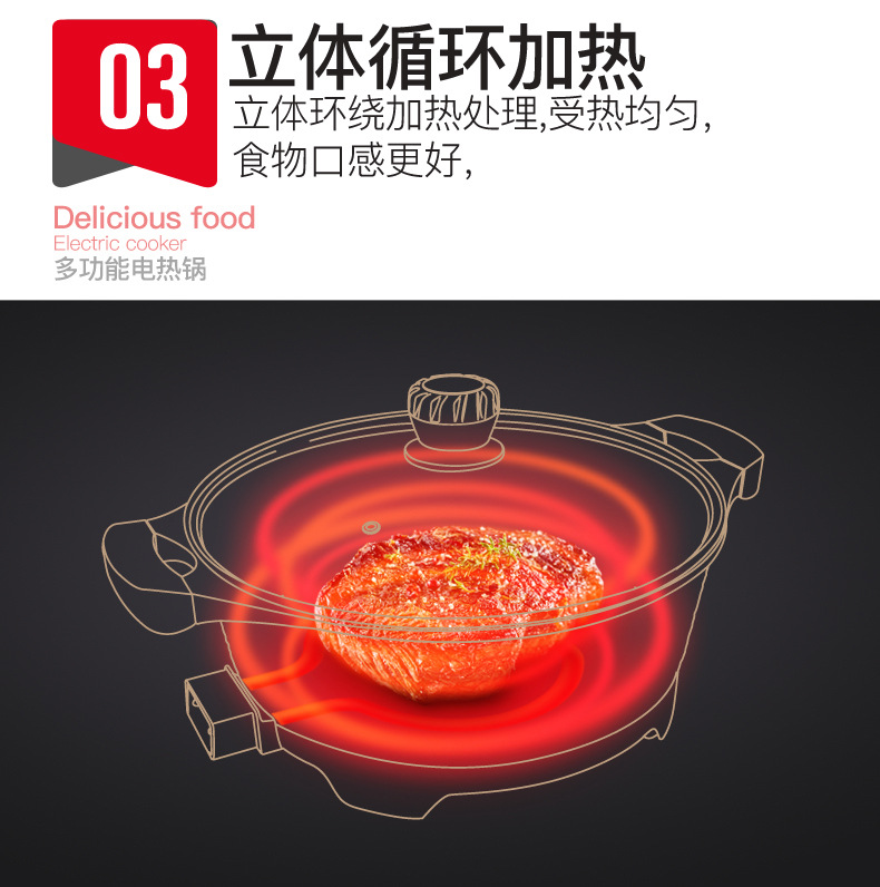 潇昂麦饭石学生宿舍家用料理锅韩式多功能电热锅电火锅烧烤涮煮一体详情6