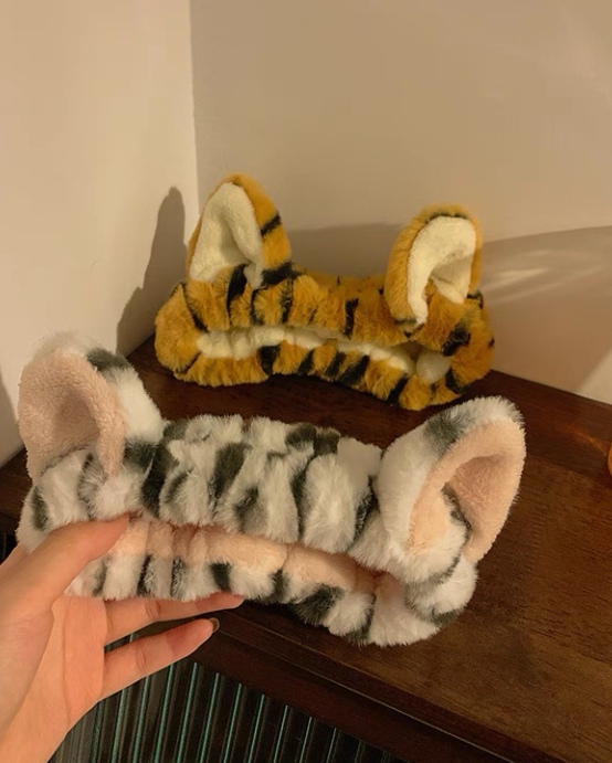 Tiger Print Cat Ear Headband Tiger Headband Yellow White Two Colors Specification drawing