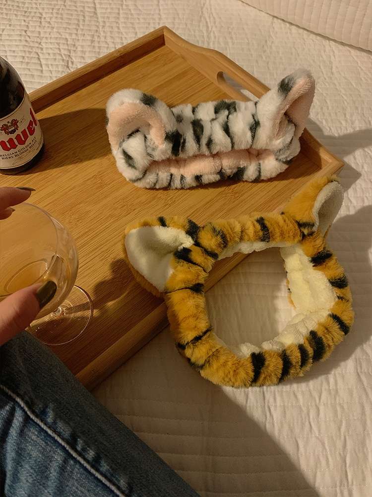 Tiger Print Cat Ear Headband Tiger Headband Yellow White Two Colors details Picture