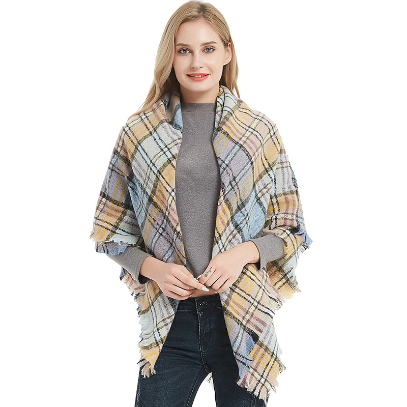 Cross-Border Source Of Goods Europe And The United States Autumn And Winter New Hair Small Checkered Square Scarf Scarf Women's Bib Blanket Type Shawl Specification drawing