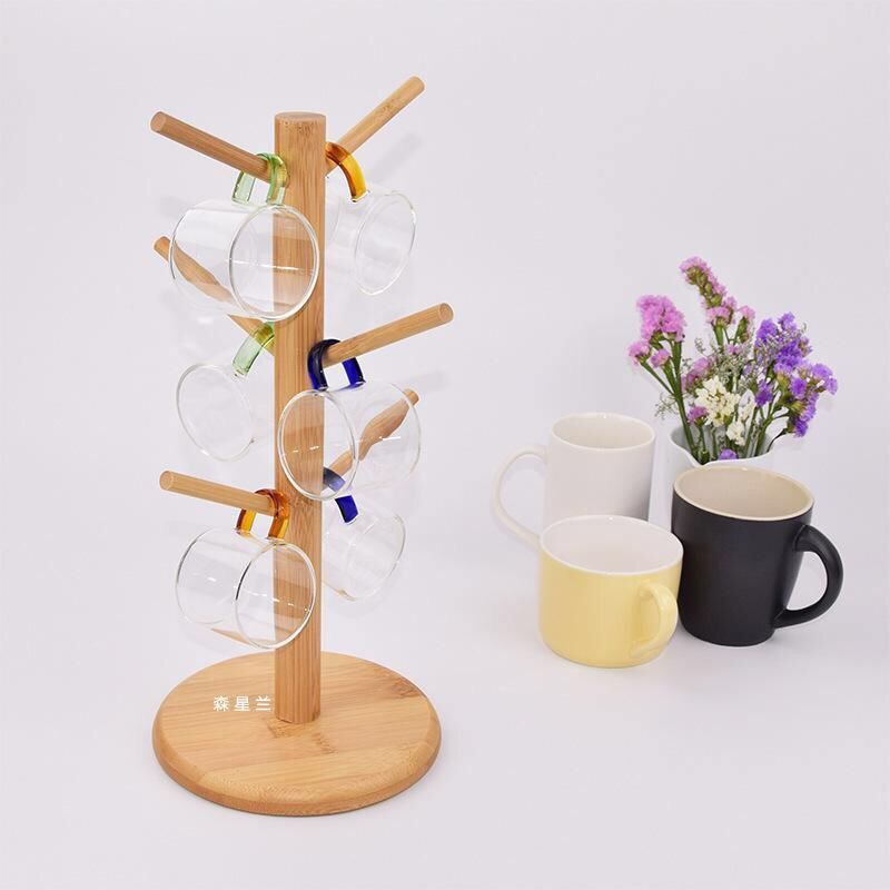 Eco-Friendly Natural Unpainted Bamboo Creative Tree Hanging Water Cup Holder Storage Rack Simple Bamboo Mug Holder New European Cup Holder