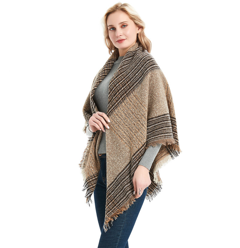 Europe And The United States New Autumn And Winter Quill Large Plaid Scarf Scarf For Women To Increase The Thickness Of The Bib Shawl details Picture