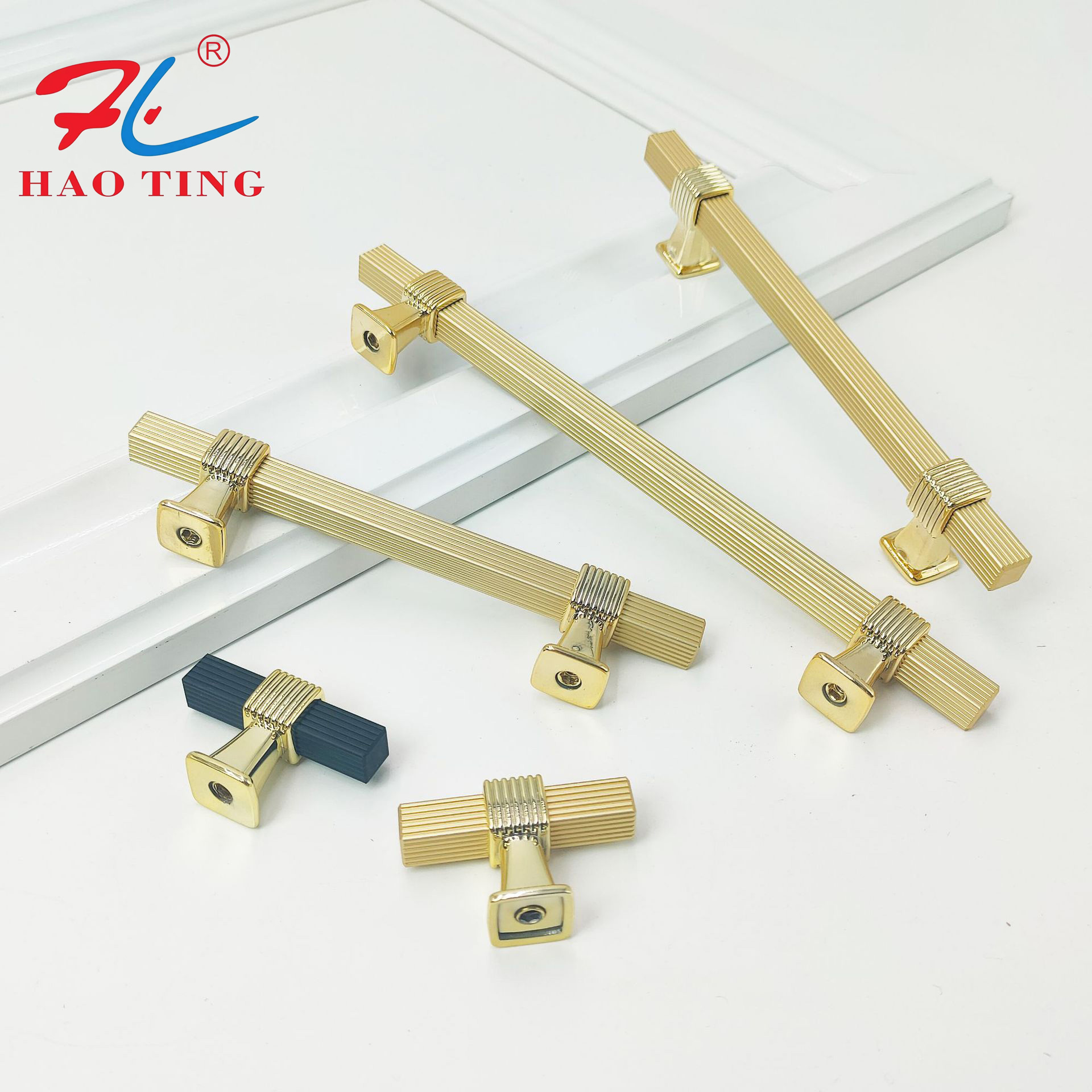 Nordic simple solid aluminum alloy plus plastic handle gold handle T-type door handle cabinet drawer handle
