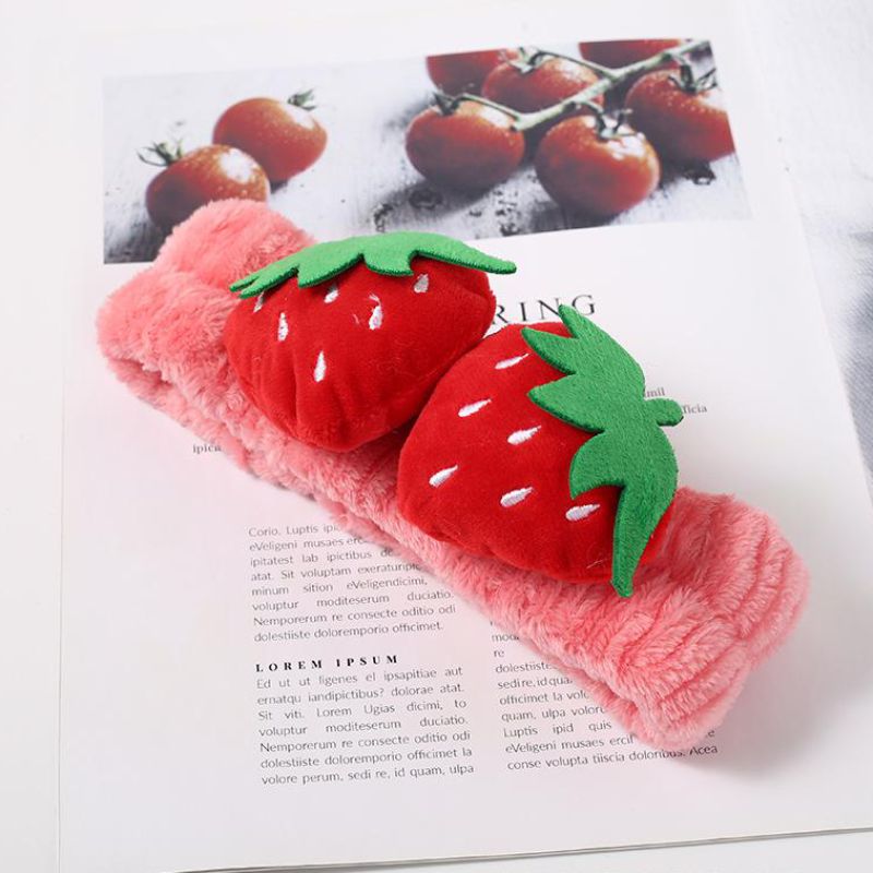 厂家批发 韩版简约可爱两颗草莓法兰绒头带 化妆洗脸必备单品详情9