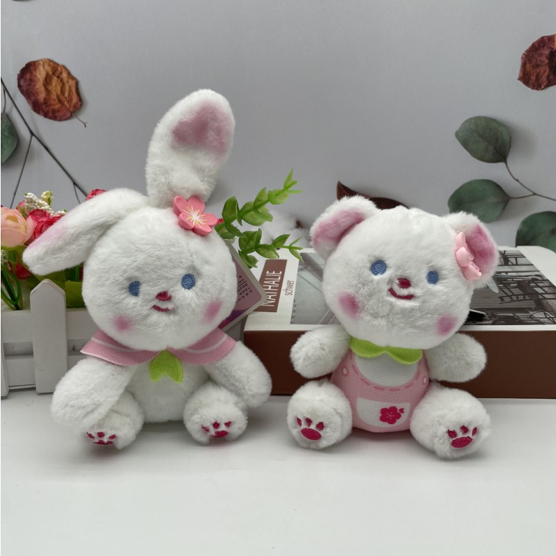 Cute girl heart cherry blossom powder plush doll key chain bunny pendant Bear car key pendant