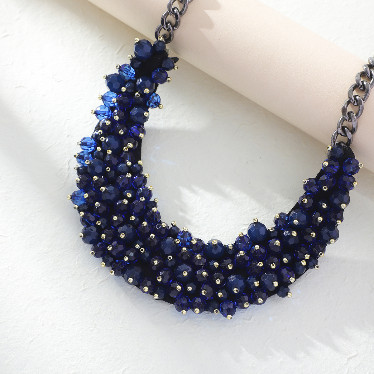 European and American fashion retro lapis Lazuli choker beaded natural crystal choker necklace