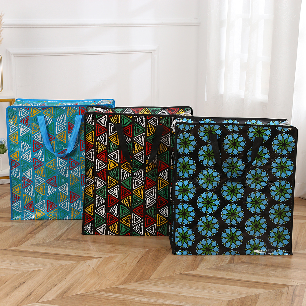 The latest portable woven bag pp laminated printed woven bag moving bag custom advertising bag zipper tote bag thumbnail