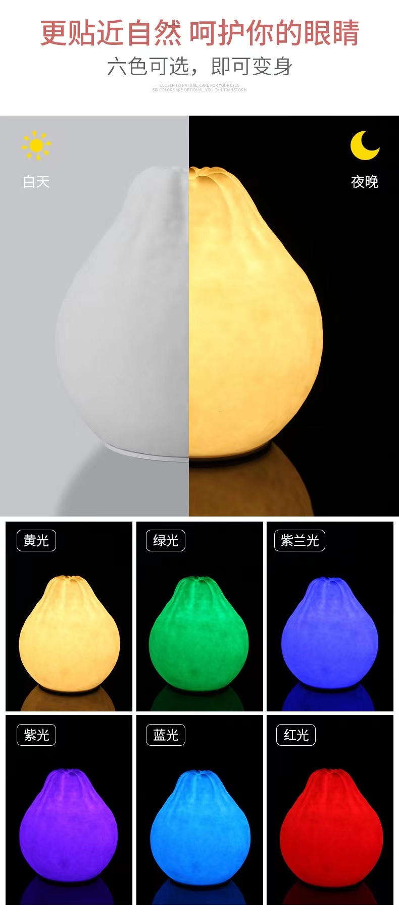 七彩氛围灯沙田柚硅胶小夜灯水果小夜灯水果小夜灯拍拍灯USB创意灯详情2