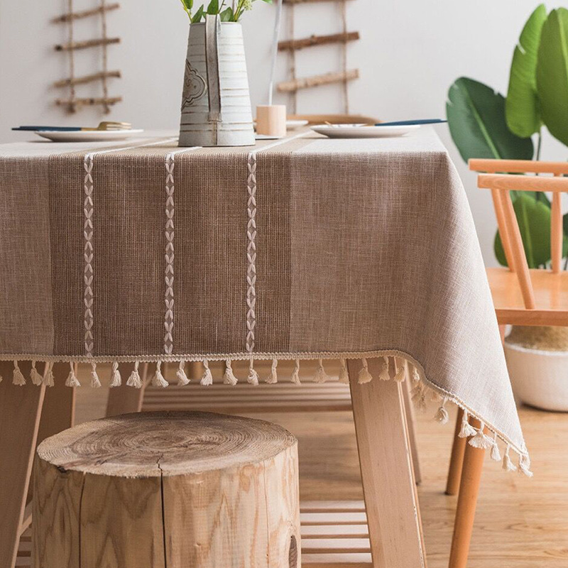 Rectangular Striped Tablecloth Household Table Cloth Table Cloth Coffee Table Cover Cloth Tablecloth Wholesale Cotton Linen Tablecloth details Picture