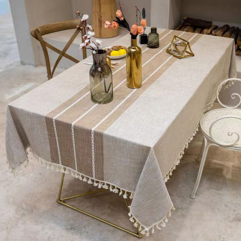 Rectangular Striped Tablecloth Household Table Cloth Table Cloth Coffee Table Cover Cloth Tablecloth Wholesale Cotton Linen Tablecloth Item Picture
