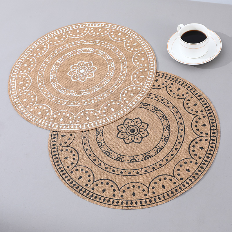 Nordic Round Imitation Linen Placemat Western Placemat Coffee Mat Heat Insulation Mat Table Cloth Mat Oil Proof