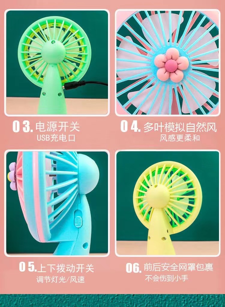 手持迷你USB充电款小风扇桌面静音带网罩二挡大风力小风扇详情10