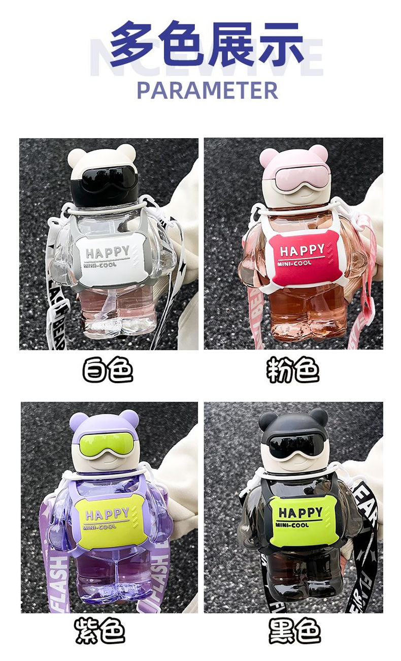 High appearance level, personalized and creative cups for male and female students, straws, large-capacity water bottles for children Specification drawing