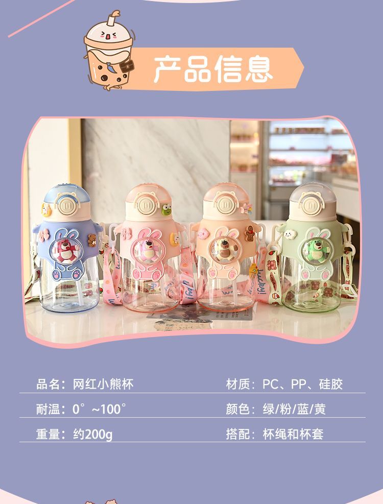 The new summer trendy straw water cup is of high appearance level, cute, shockproof, heat-resistant and portable. It is a cup for both boys and girls Specification drawing