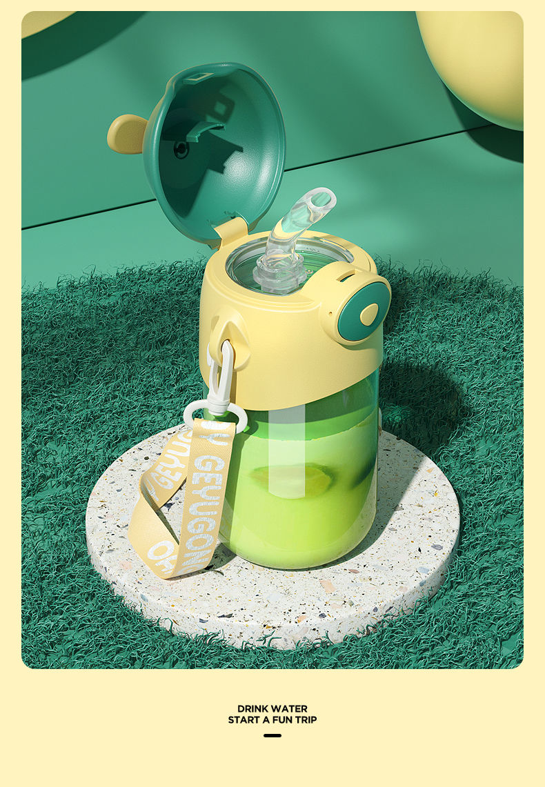 Large-capacity straw water cup, high appearance level, children and students' high-temperature resistant water bottle, super cute portable large-belted cup undefined