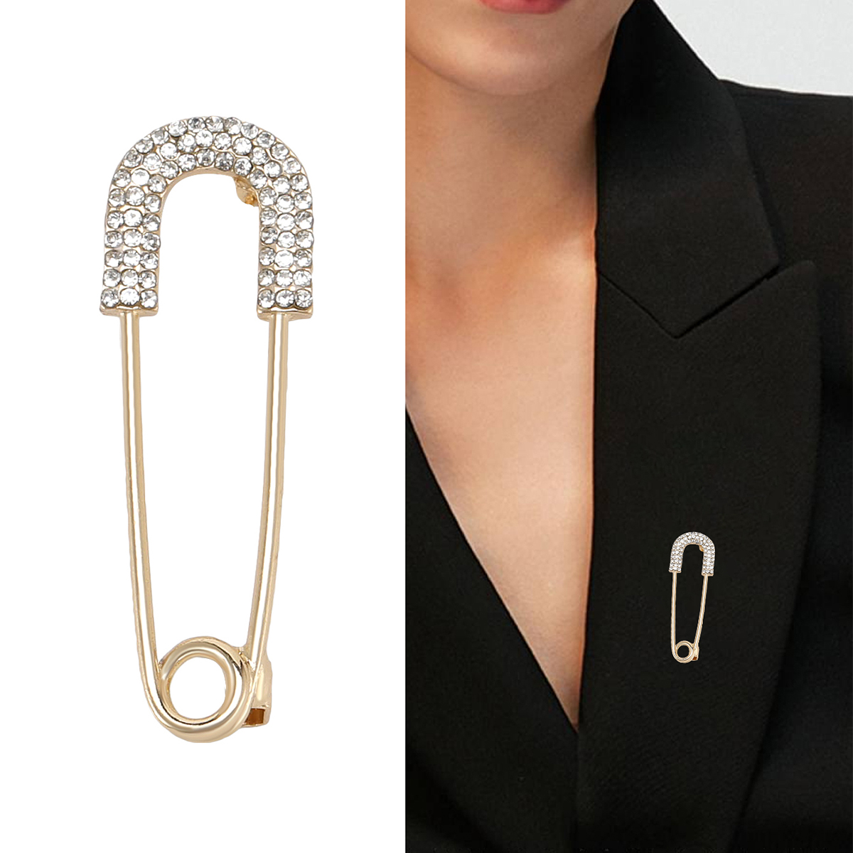 Manufacturers direct sales creative light luxury new hot diamond large pin stainless steel brooch anti-leakage, brooch light luxury creative retro brooch simple fashion accessory pin