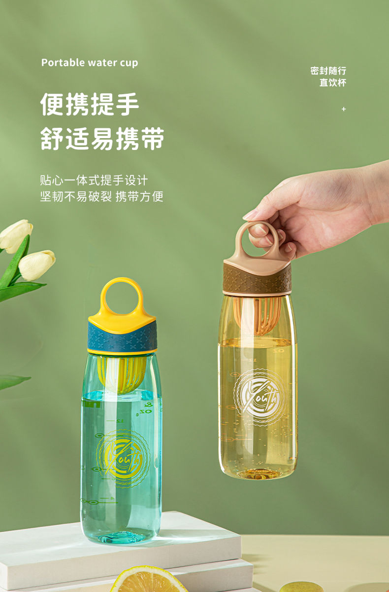A popular sports multi-color outdoor plastic water cup, a portable summer transparent tea water cup with a high appearance level Item Picture