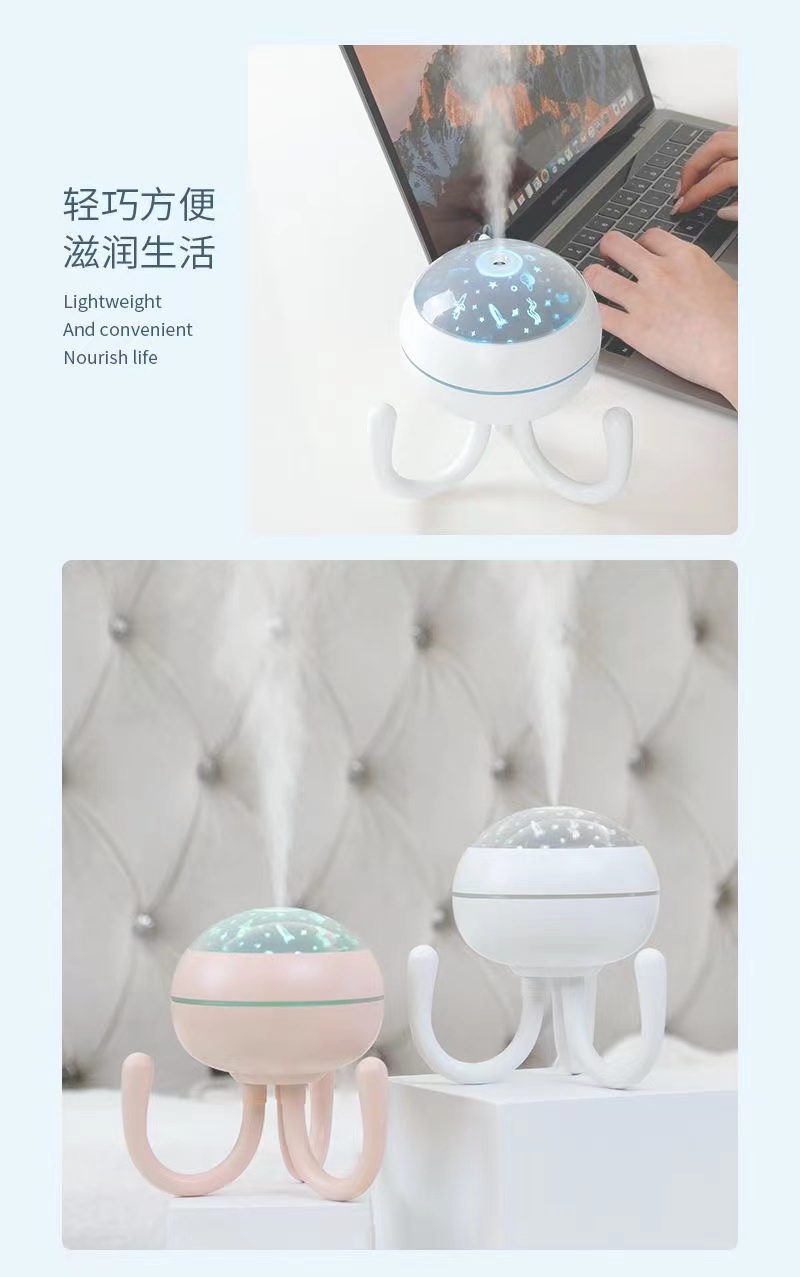 新款八爪鱼加湿器USB插电大喷雾量桌面投影灯空气加湿器详情7