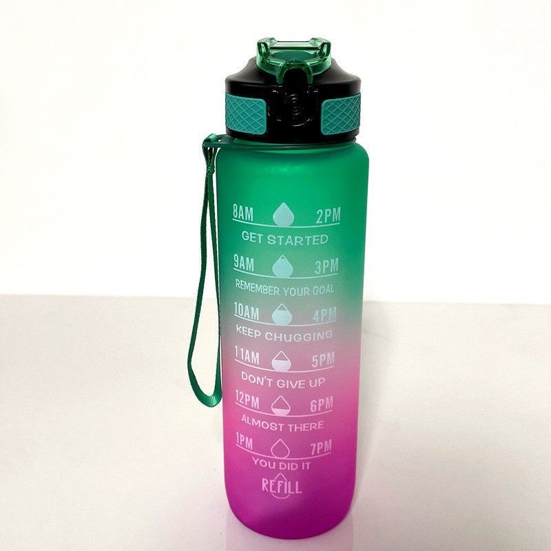 Large-capacity frosted gradient color water cup, sports straw plastic cup, popular portable bouncy color water bottle and water bottle undefined
