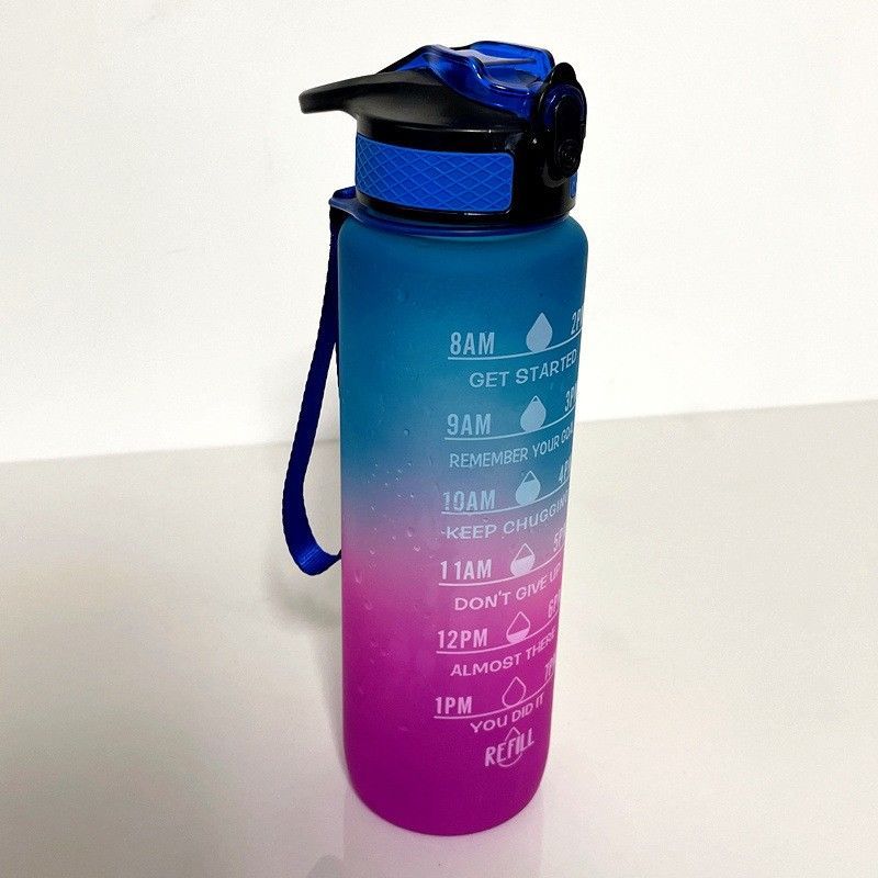 Large-capacity frosted gradient color water cup, sports straw plastic cup, popular portable bouncy color water bottle and water bottle undefined