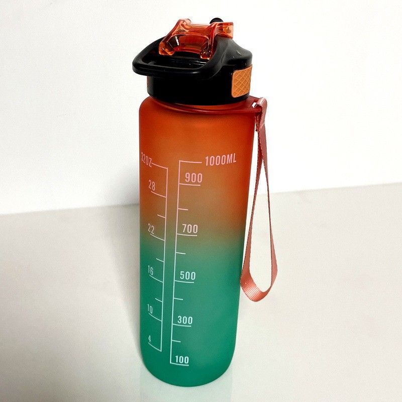 Large-capacity frosted gradient color water cup, sports straw plastic cup, popular portable bouncy color water bottle and water bottle undefined