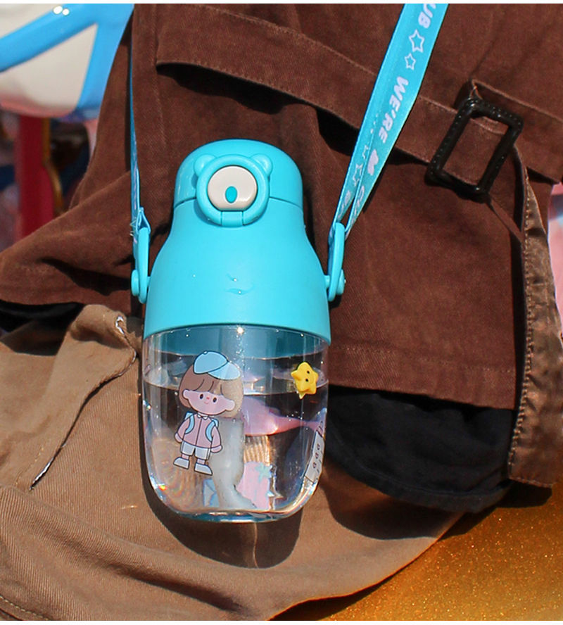 Straw cup, cute cartoon pudding, large capacity 480ML, fashionable cup, anti-drop plastic cup, for women undefined