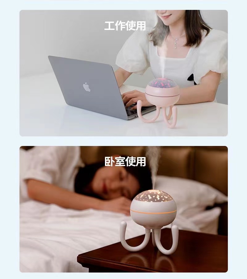 新款八爪鱼加湿器USB插电大喷雾量桌面投影灯空气加湿器详情12