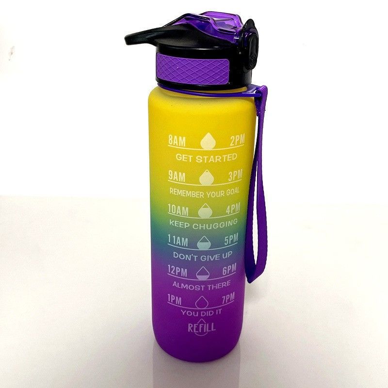 Large-capacity frosted gradient color water cup, sports straw plastic cup, popular portable bouncy color water bottle and water bottle undefined
