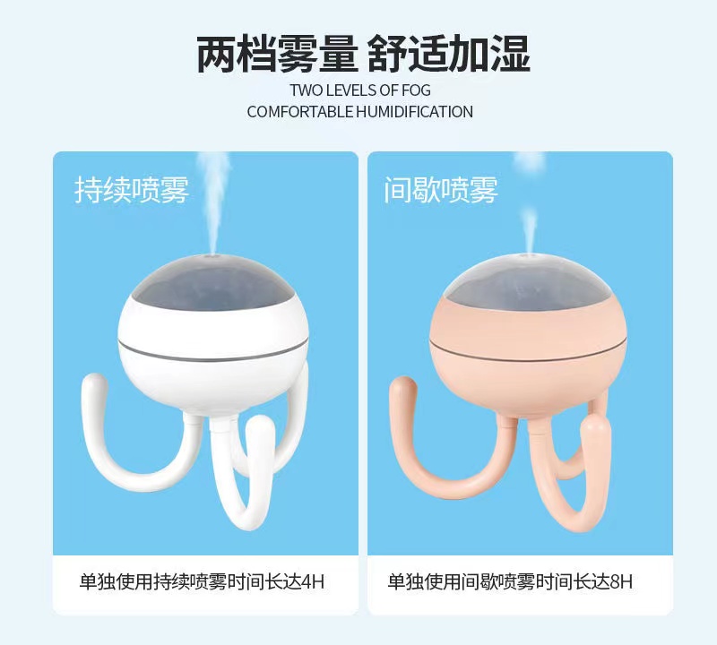 新款八爪鱼加湿器USB插电大喷雾量桌面投影灯空气加湿器详情14
