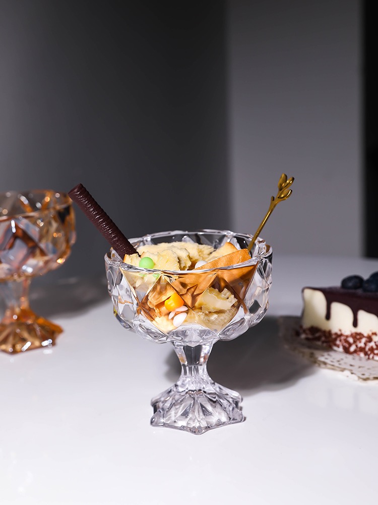 Light Luxury Yellow Glass Ice Cream Cup Ice Cream Cup Fruit Dessert Salad Cup Thickened Breakfast Cup Seven Life Transparent