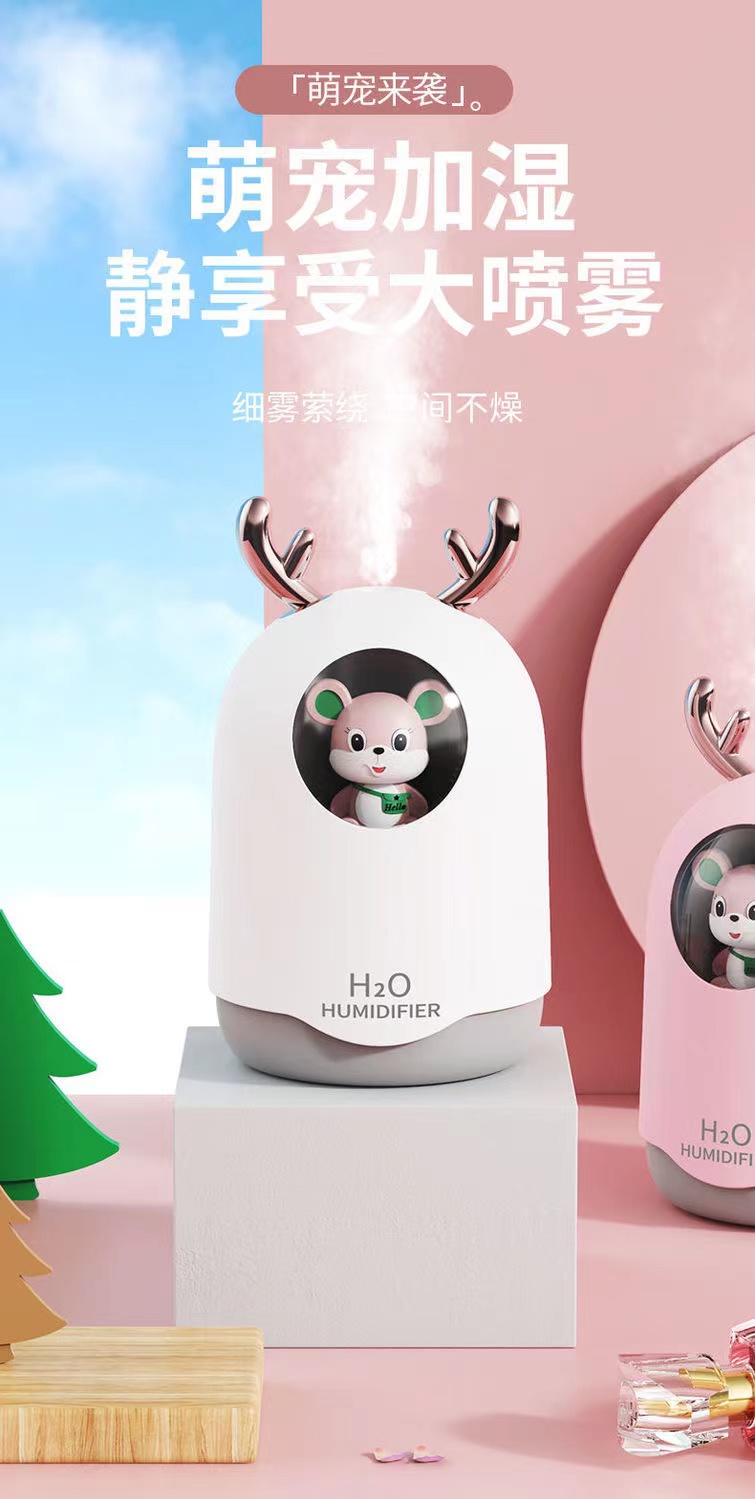萌宠加湿器USB充电女生空调房卧室办公室静音夜灯补水喷雾加湿器详情5