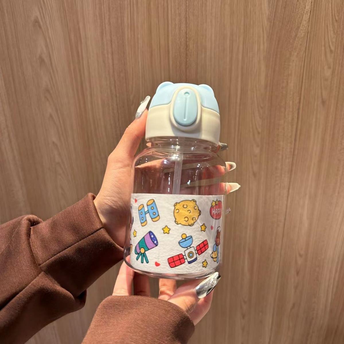 Little Bear Head Summer water cup, high appearance level, large capacity, cute sticker, backpack, water bottle for students undefined