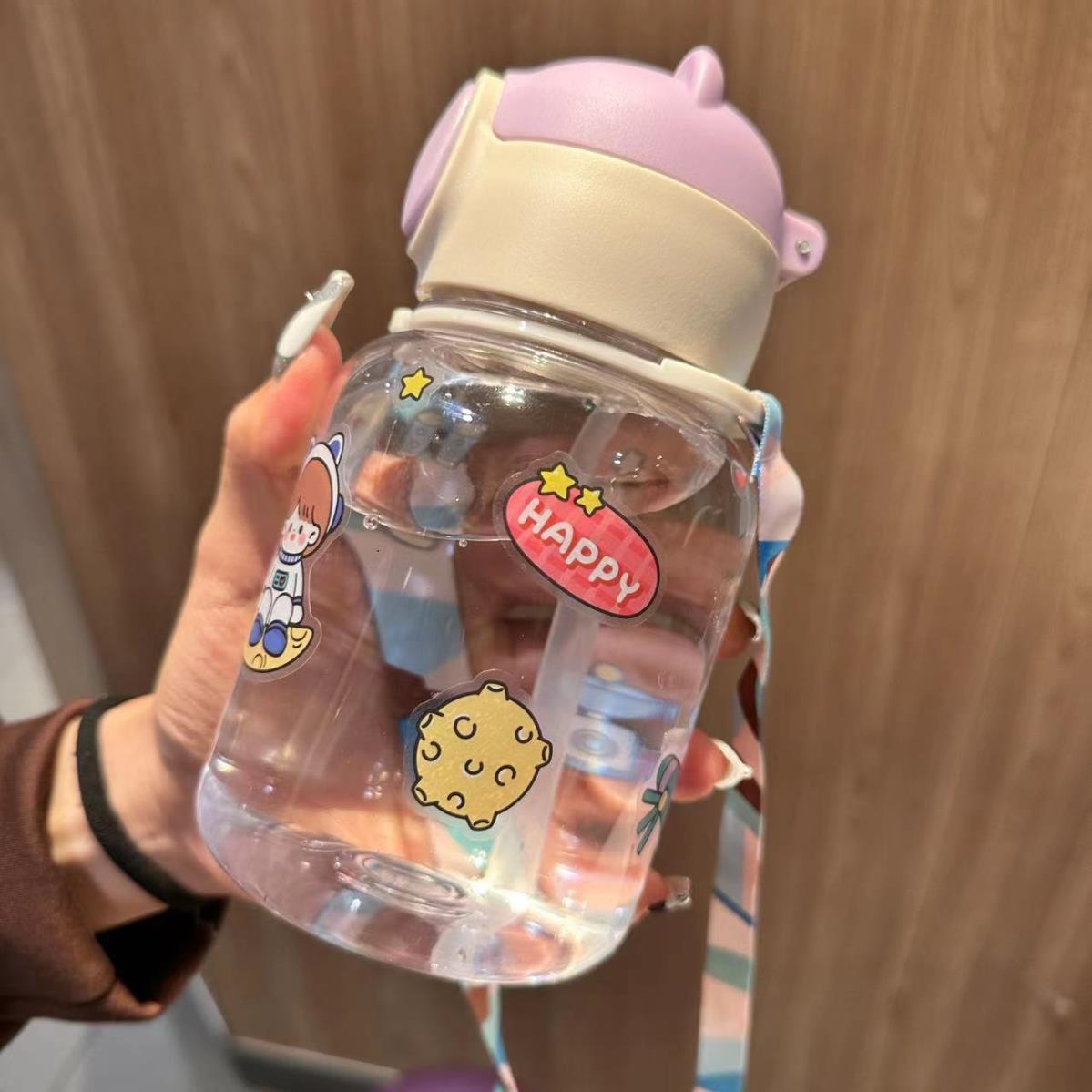 Little Bear Head Summer water cup, high appearance level, large capacity, cute sticker, backpack, water bottle for students Item Picture