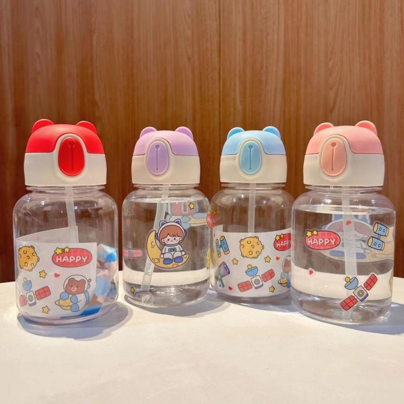 Little Bear Head Summer water cup, high appearance level, large capacity, cute sticker, backpack, water bottle for students full figure