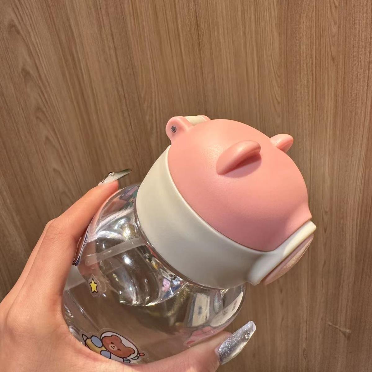 Little Bear Head Summer water cup, high appearance level, large capacity, cute sticker, backpack, water bottle for students undefined