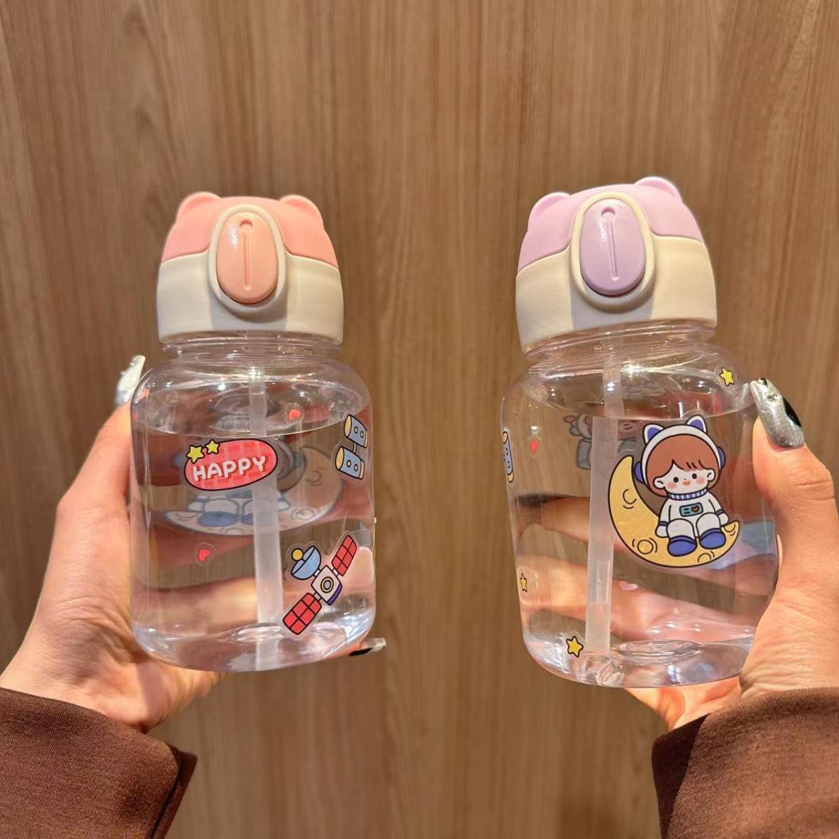Little Bear Head Summer water cup, high appearance level, large capacity, cute sticker, backpack, water bottle for students undefined