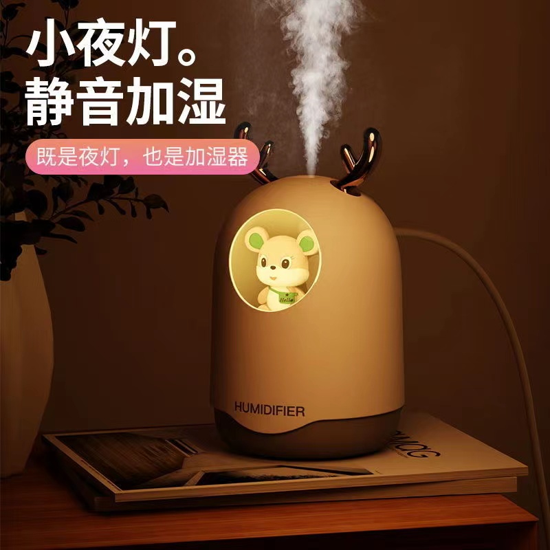 萌宠加湿器USB充电女生空调房卧室办公室静音夜灯补水喷雾加湿器详情3