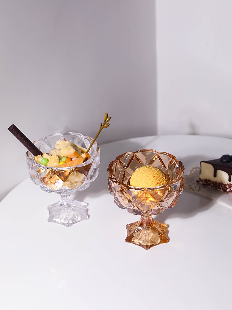 Light Luxury Yellow Glass Ice Cream Cup Ice Cream Cup Fruit Dessert Salad Cup Thickened Breakfast Cup Seven Life Transparent details Picture