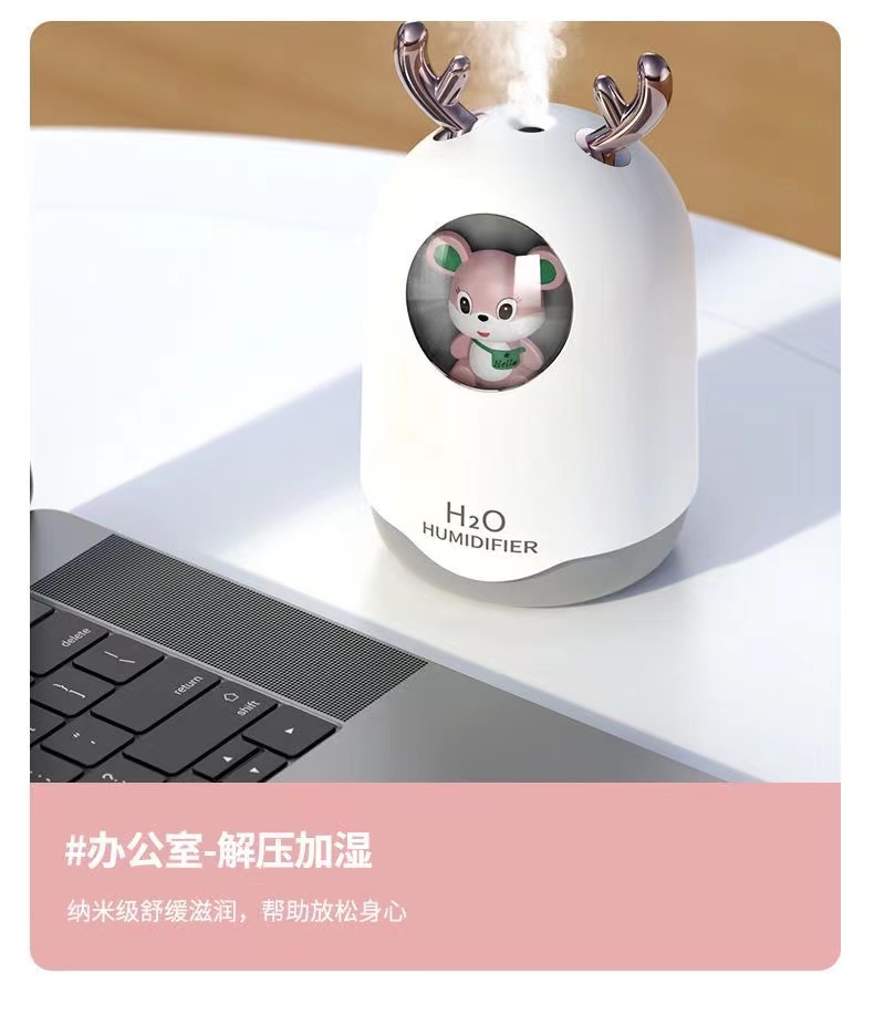 萌宠加湿器USB充电女生空调房卧室办公室静音夜灯补水喷雾加湿器详情9