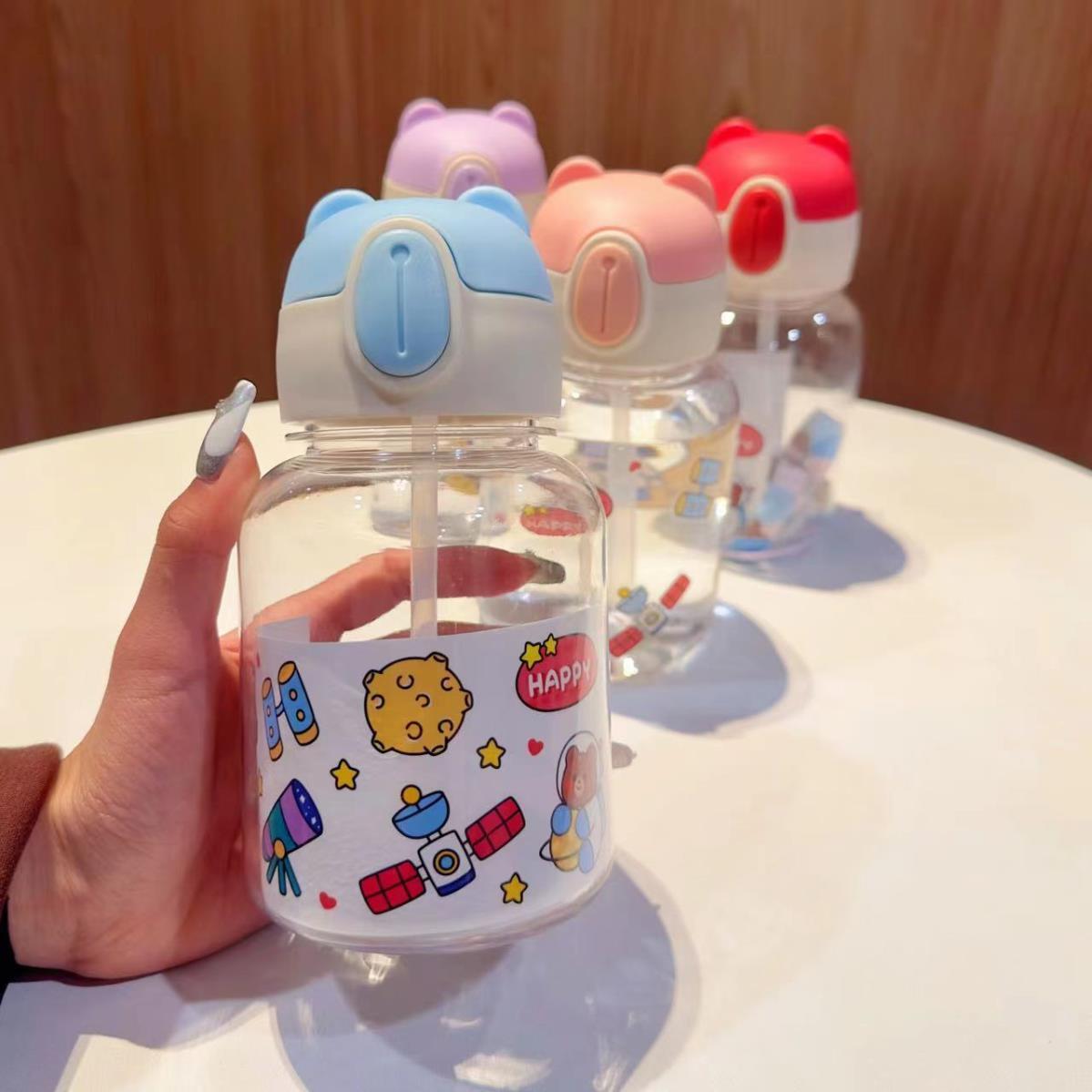 Little Bear Head Summer water cup, high appearance level, large capacity, cute sticker, backpack, water bottle for students undefined