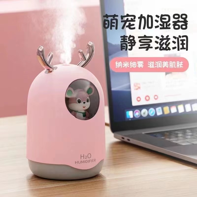 萌宠加湿器USB充电女生空调房卧室办公室静音夜灯补水喷雾加湿器详情4